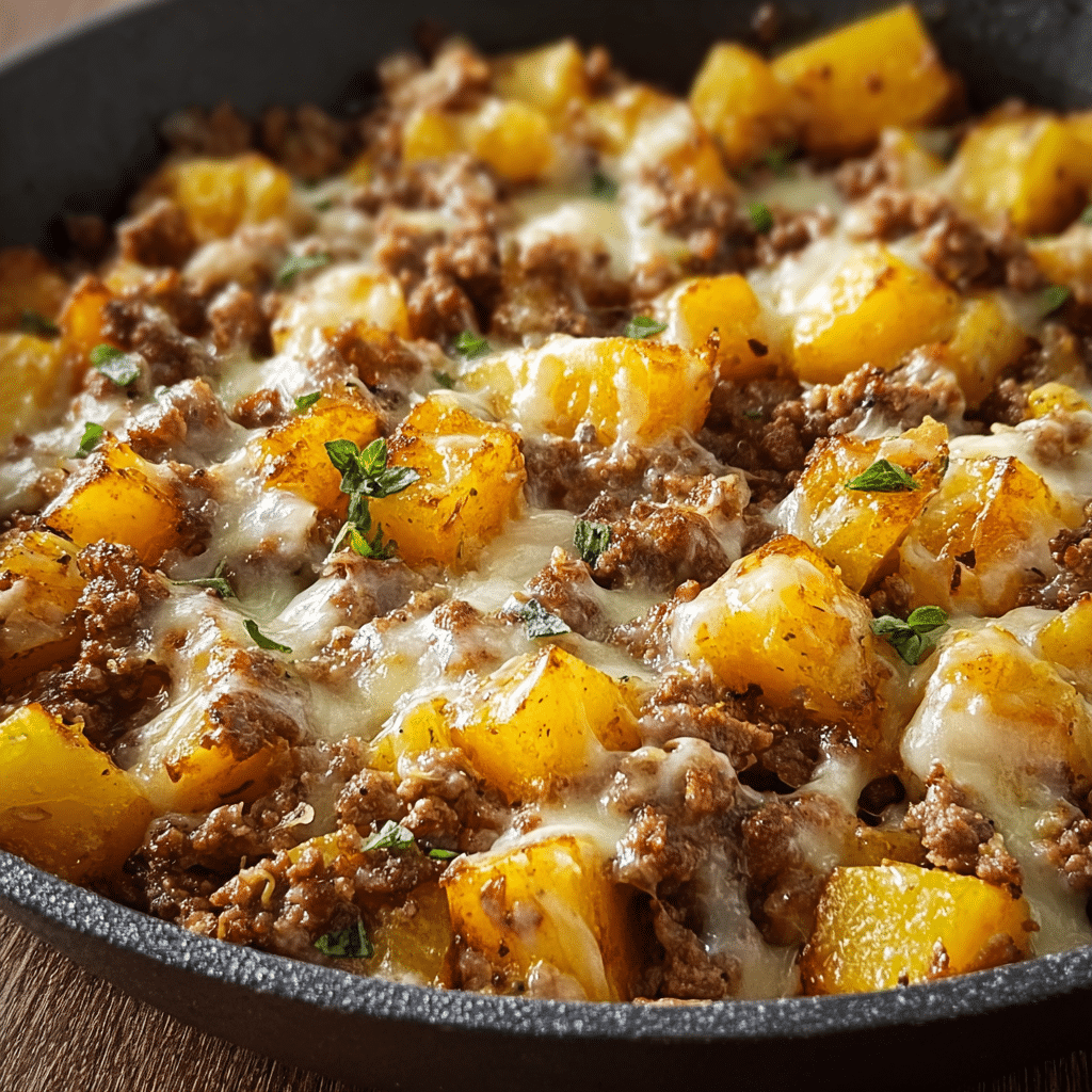 One-Pan Cheesy Meat & Potato Skillet Recipe - Recipe Image