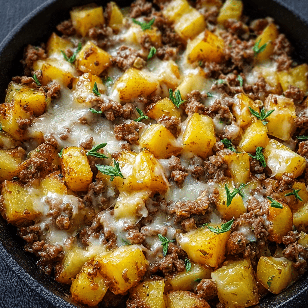 One-Pan Cheesy Meat & Potato Skillet Recipe