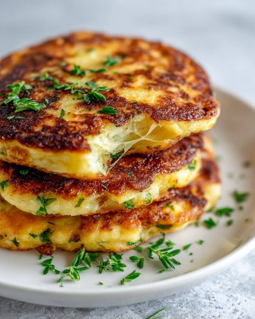 Potato and Onion Cheese Pancakes with Tomato and Mozzarella Topping Recipe