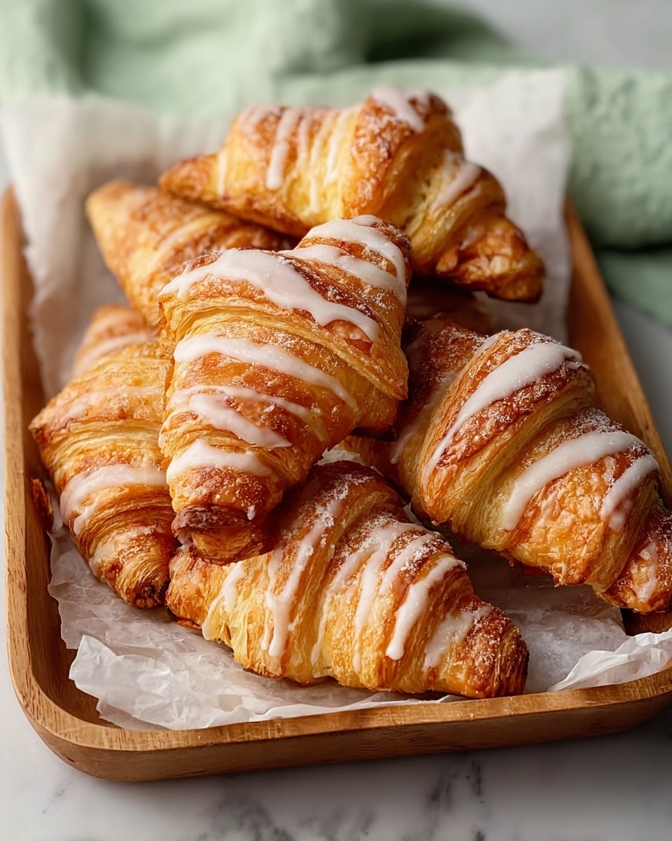 The image shows a white plate holding two halves of a golden-brown pastry with a flaky texture and light icing drizzled on top. The pastry is filled with chunky, soft apple pieces that have a slightly caramelized look, giving a warm color inside. The layers of the flaky pastry are visible on the edges, showing its crispy, airy texture. The plate sits on a beige cloth on a white marbled surface, and in the blurred background, there is a whole apple, apple slices, cinnamon sticks, and another similar pastry on a white plate. Photo taken with an iphone --ar 4:5 --v 7