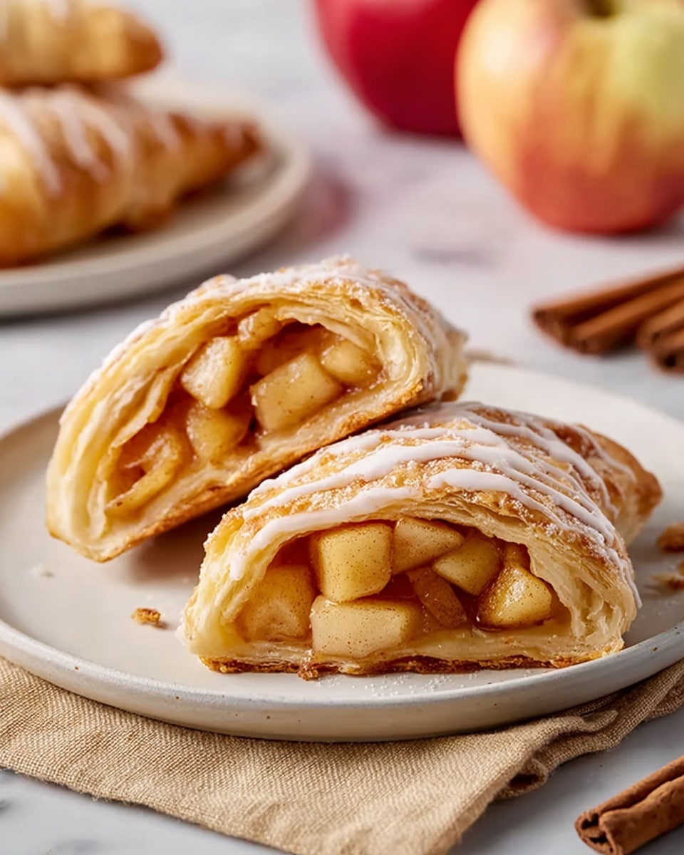 A wooden tray lined with white parchment paper holds a pile of golden-brown croissants, each topped with thin, uneven stripes of white icing that add a shiny texture. The croissants are layered with flaky, crispy folds that show off their puff pastry structure, varying in shades from light golden to darker brown at the edges. The tray sits on a white marbled surface, and there is a soft, light green cloth partially visible in the background. photo taken with an iphone --ar 4:5 --v 7