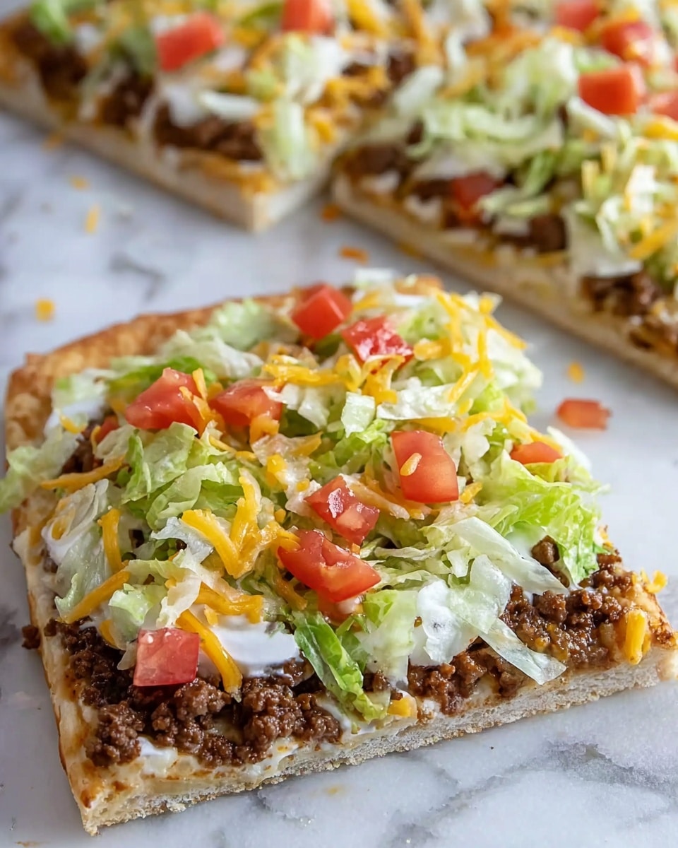 The image shows a square layered dish starting with a light golden, flaky crust base. On top of this is a thick spread of smooth, white cream cheese. Above the cream cheese is a layer of cooked ground beef in small crumbly pieces, dark brown in color. Next, there are small white onion pieces scattered evenly over the beef. The top layers consist of bright red diced tomato cubes, shredded orange cheddar cheese strands, and fresh green shredded lettuce, creating a colorful and textured look. All of this is served on a clean white plate, set against a white marbled surface. Photo taken with an iphone --ar 4:5 --v 7