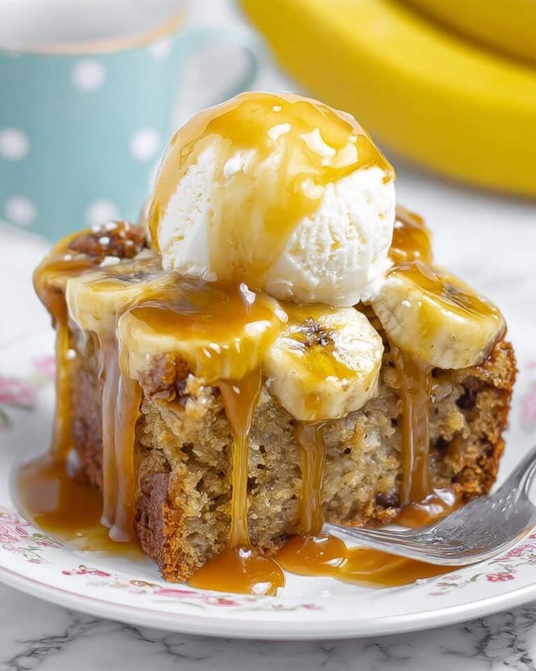 Banana Upside Down Cake with Caramel Glaze and Toasted Pecans Recipe