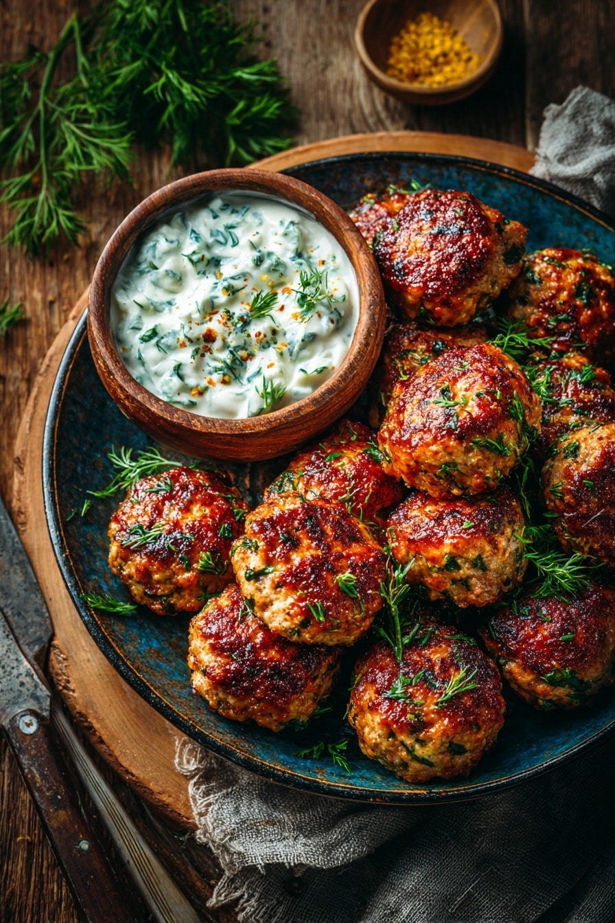 Spicy Lamb Meatballs with Green Goddess Dip Recipe - Recipe Image