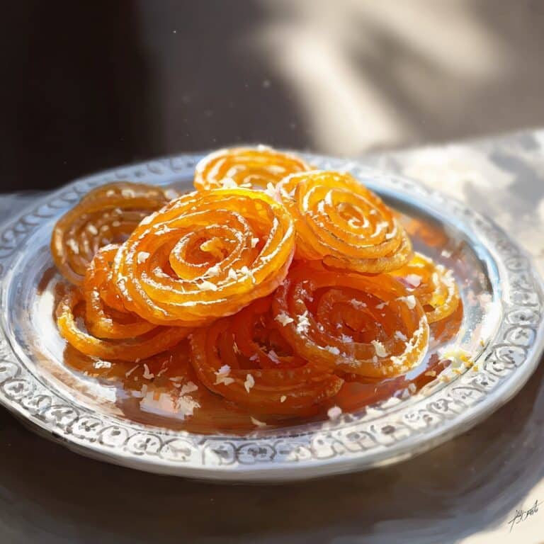 Delicious Jalebi Recipe with Saffron Cardamom Syrup and Nut Topping Recipe