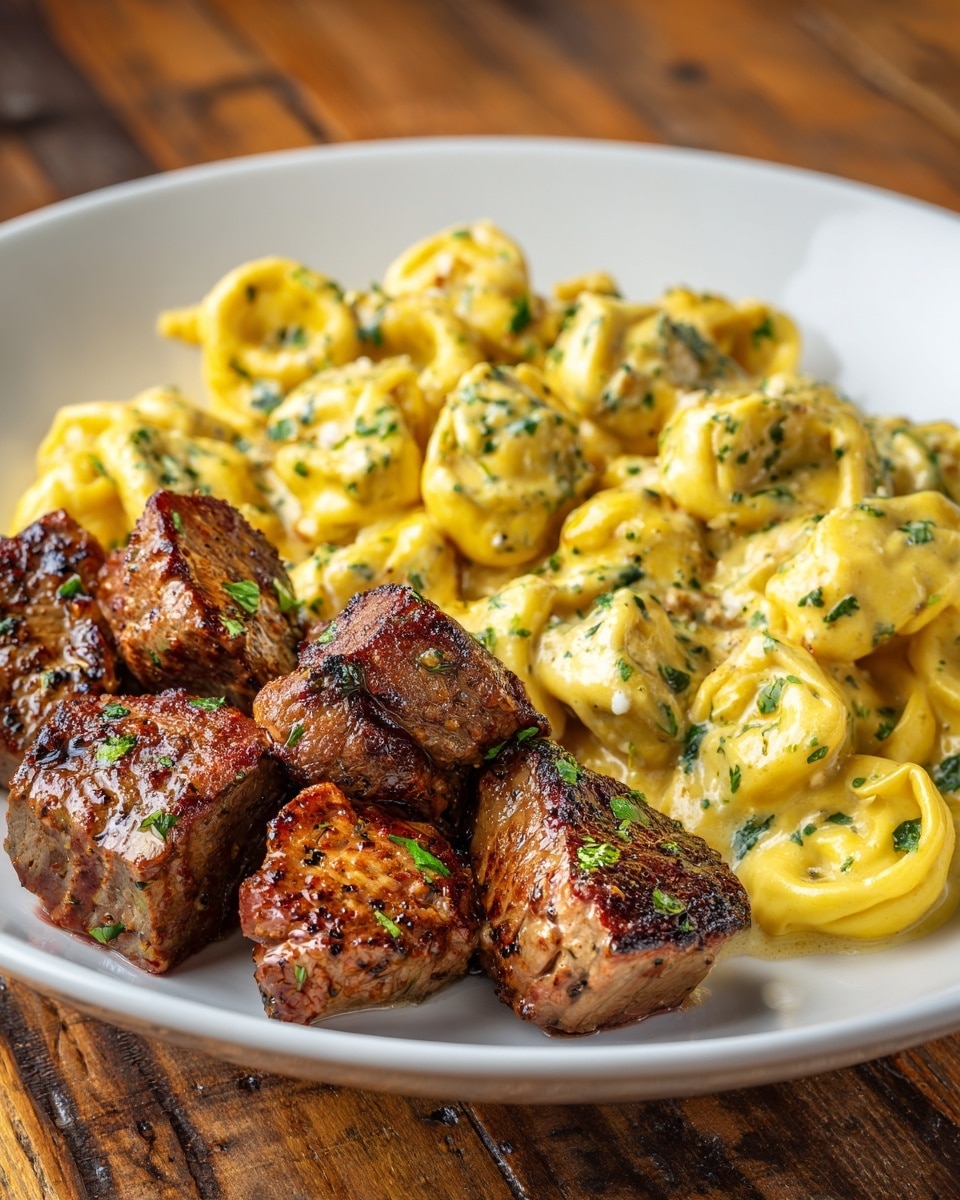 Cracked Garlic Steak Tortellini in Creamhouse Sauce Recipe - Recipe Image