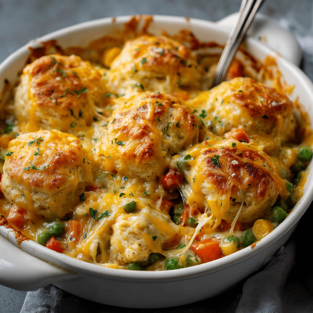 Skillet Chicken Pot Pie with Parmesan Herb Butter Biscuits Recipe - Recipe Image