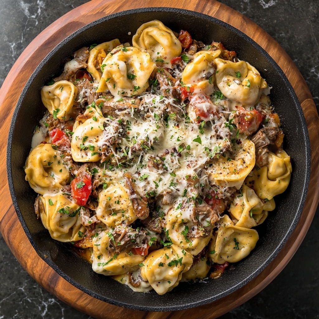 Crock Pot Cheesesteak Tortellini Recipe - Recipe Image